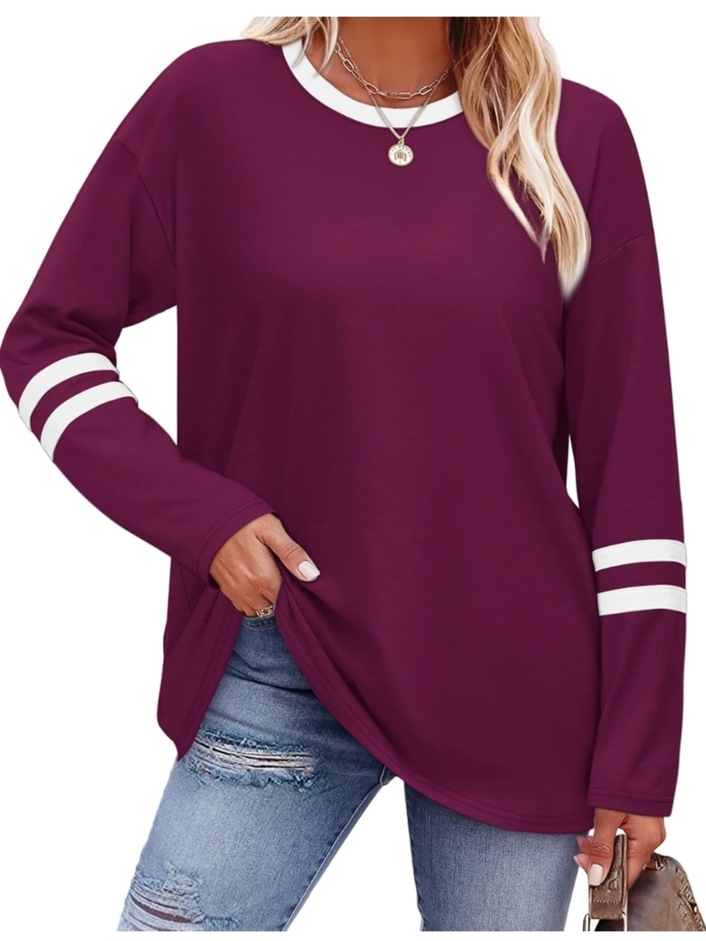 Sampeel Color Block Long Sleeve Tunic Top Purple Red XL (EUC)